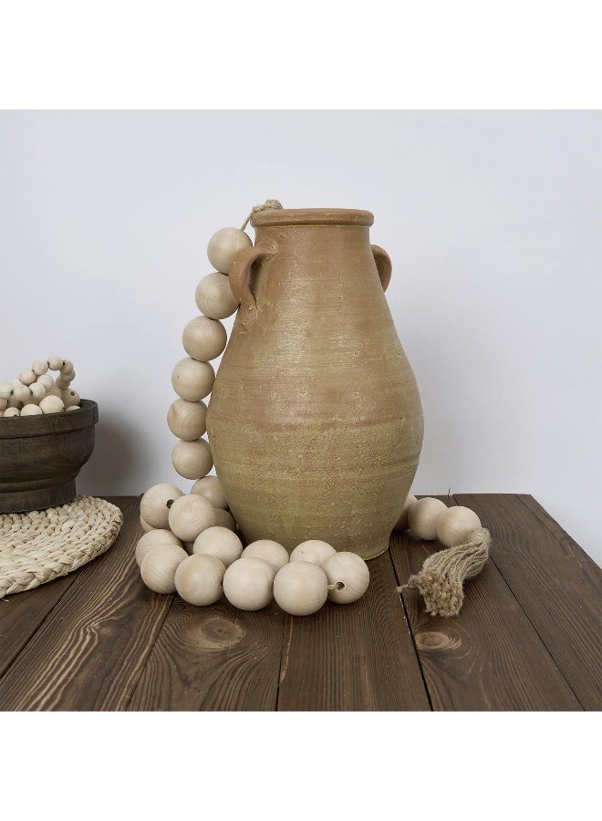OMISHE 76" Long Extra Large Wood Bead Garland with 1.6" Diameter Wooden Beads and Tassels, Rustic Farmhouse Country Decorative Beads for Home Tiered Tray Decor, Natural Beige - Image 5